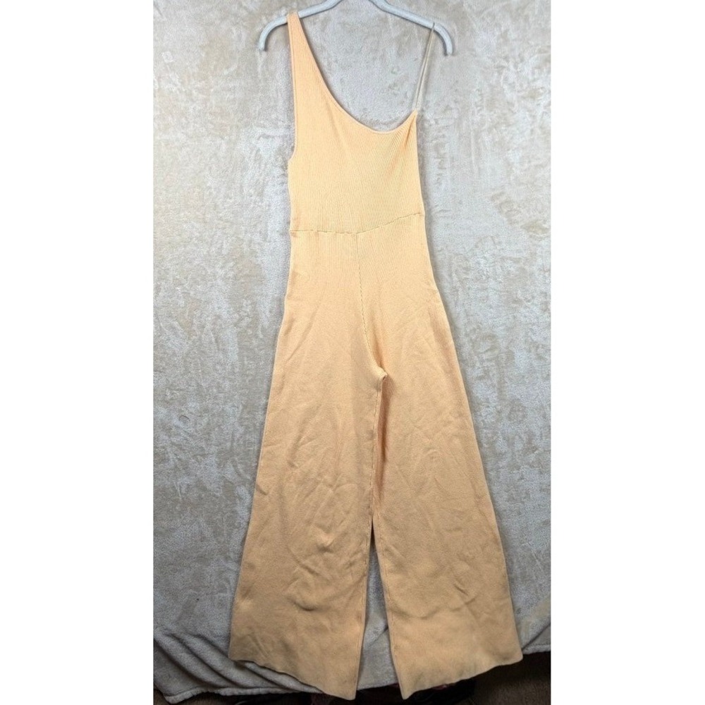 Free People FP Beach One Shoulder Ribbed Wide Leg Jumpsuit Peach M OB1133334